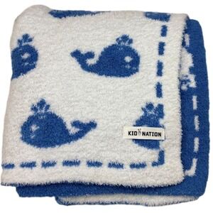 Kid Nation Blue White Whale Reversible SOFT Baby Blanket 32x45 Chenille Nautical